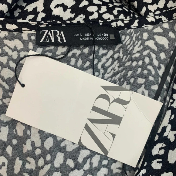 Zara Dress Animal Print Leopard Black and White Button Front Size Large - Picture 11 of 12